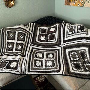 Handmade Black, White, Grey w/Baby Pink and Blue Sprinkles Crocheted Blanket